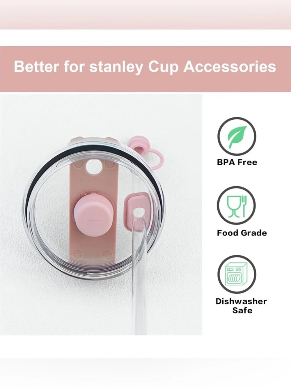 5for$10 Pink Straw Cover Spill Stopper Set Stanley Cup Quencher H1.0 Accessories